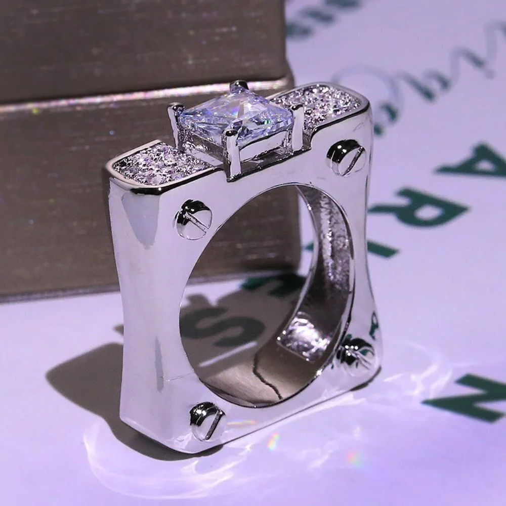 ✨ Punk Refine Cubic Princess Zircon Diamond Filled Ring for Women/Man, P…